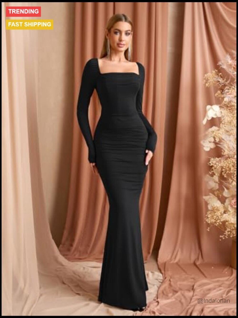 Polyester Elastane Corset Maxi Dress Long Sleeve Formal Bodycon - Picture 2 of 7